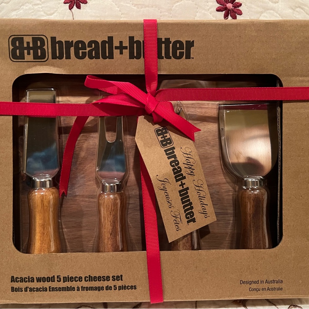 Acacia wood 5 piece cheese set